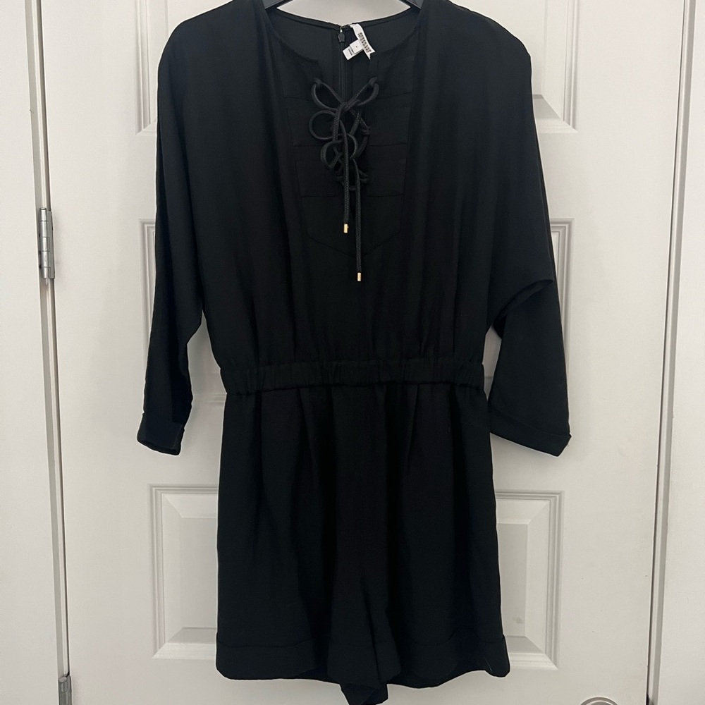Derek Lam Black Lace-Up Romper